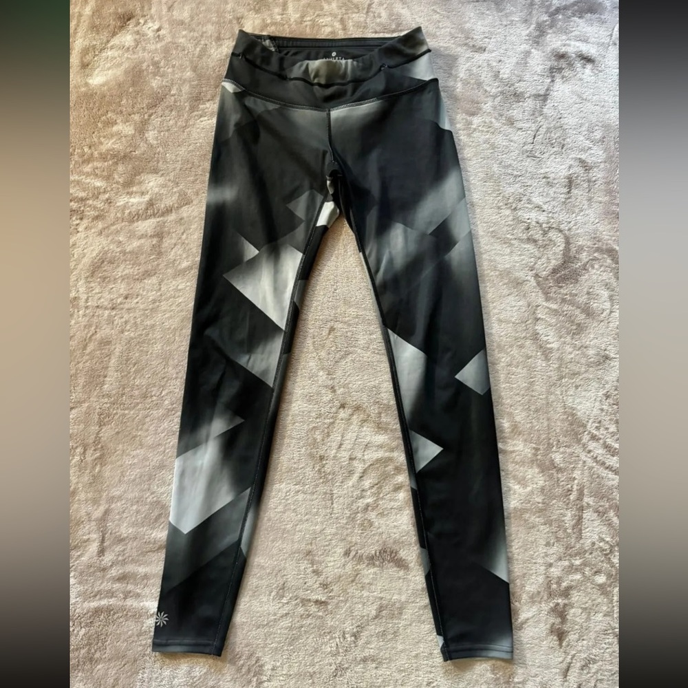 Athleta Women's Sonar Running Tights Black Grey Magnetic Sz XSmall Zip Pockets‎